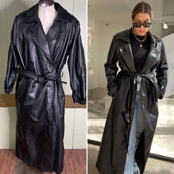Wilsons The Leather Experts‎ Black Belted Long Duster Trench Coat Women’s M - Picture 1 of 14